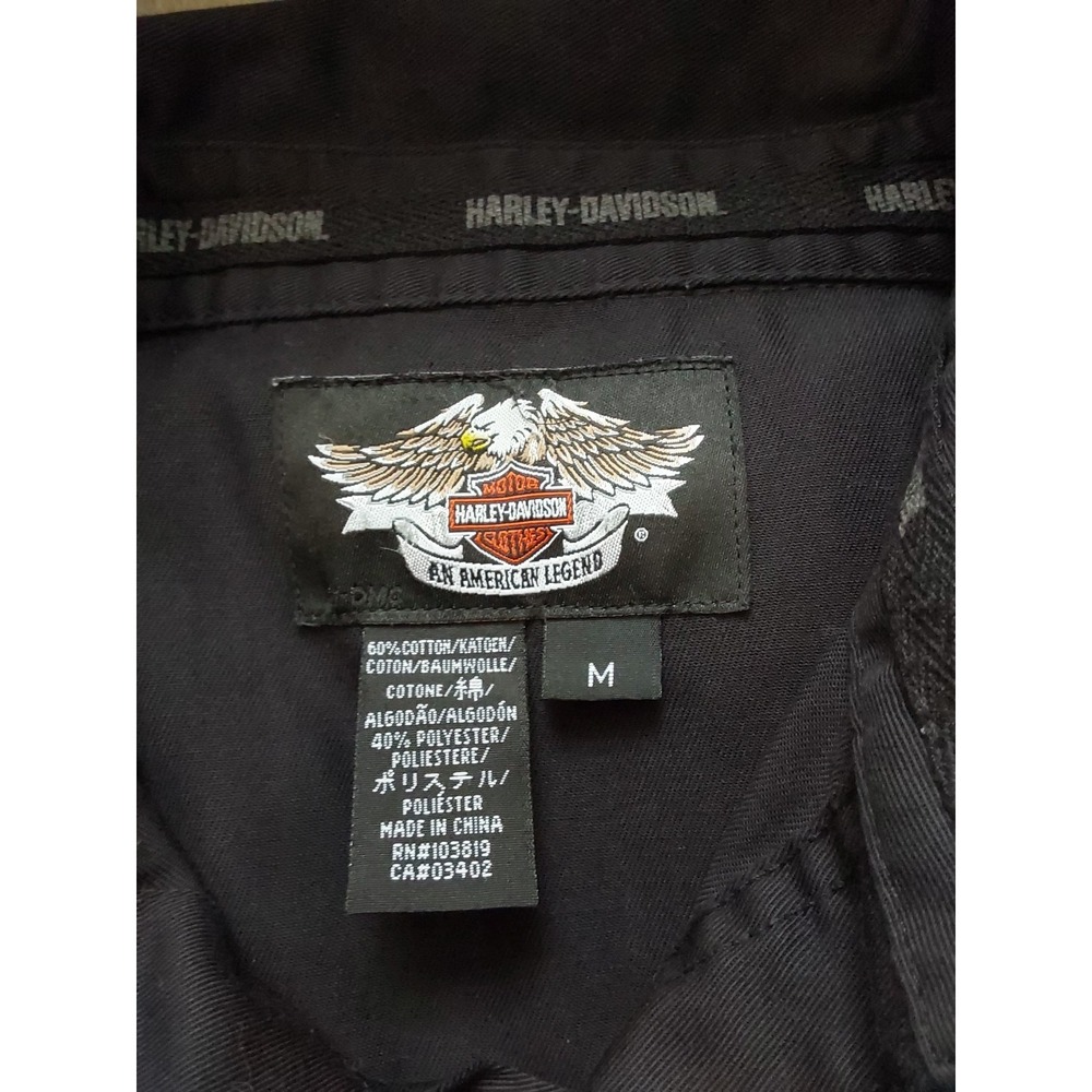 Harley Davidson Skull Button Up Shirt Mens Medium Black Short Sleeve Biker - Picture 12 of 15